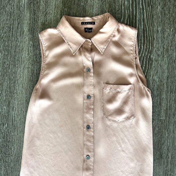 EUC Theory Yarine TS 100% Silk Sleeveless Blouse Deep Cameo Pink Small Workwear - Picture 10 of 16